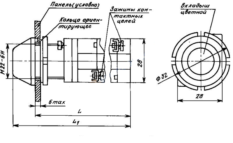 Схема габаритных размеров Кнопки КМЕ-5101